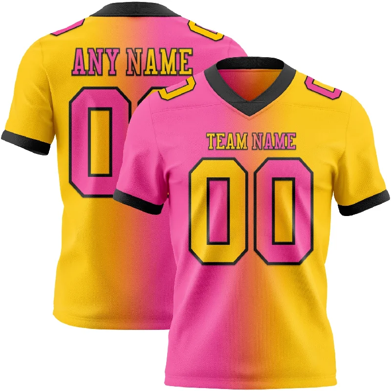 Football Jersey With Metallic Foil Details-Custom Yellow Pink-Black Mesh Authentic Gradient Fashion Football Jersey