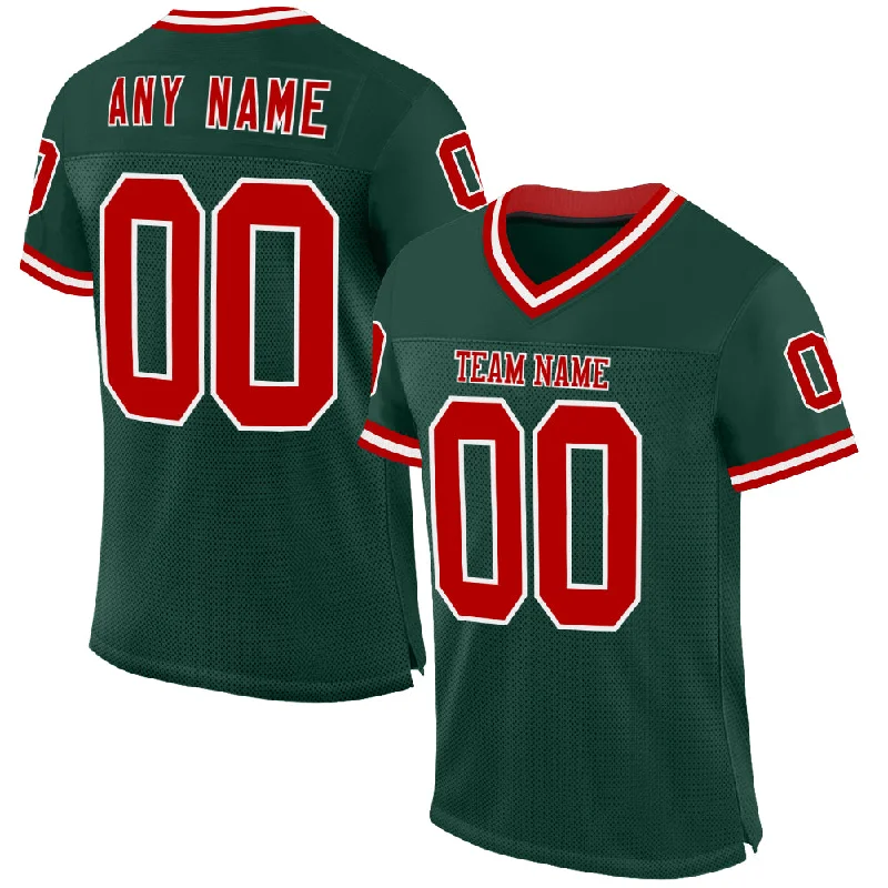 Football Jersey With Stripes-Custom Green Red-White Mesh Authentic Throwback Football Jersey