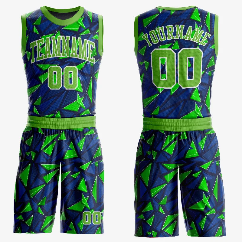 Basketball Jersey With Heat-Pressed Graphics-Custom Royal Neon Green-White Round Neck Sublimation Basketball Suit Jersey