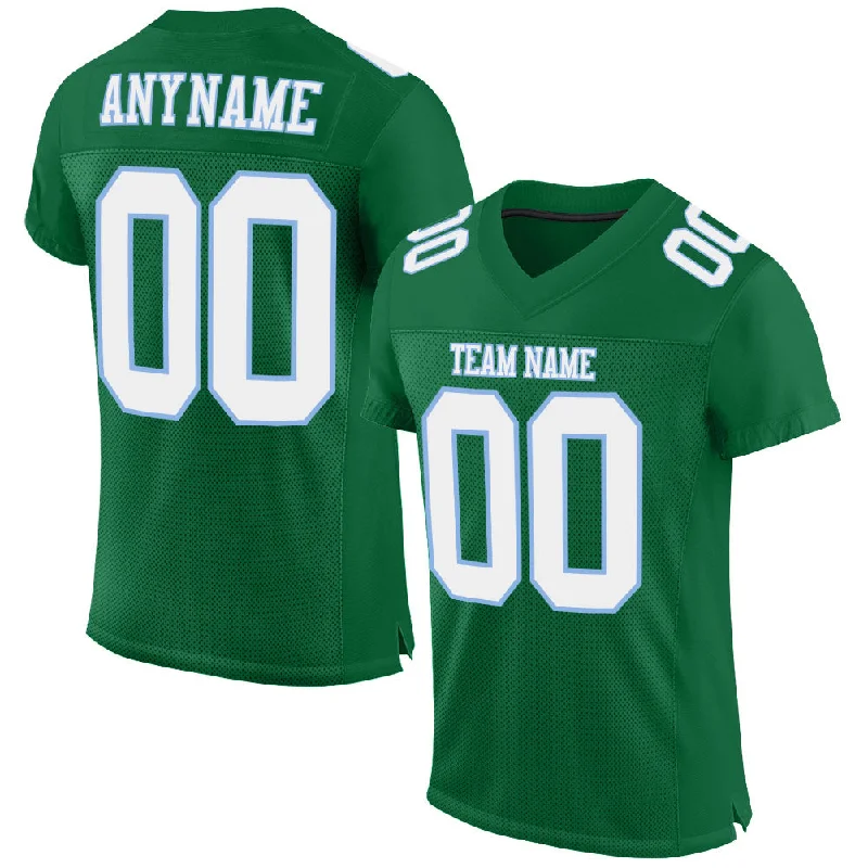 Football Jersey With Tear-Resistant Fabric-Custom Kelly Green White-Light Blue Mesh Authentic Football Jersey