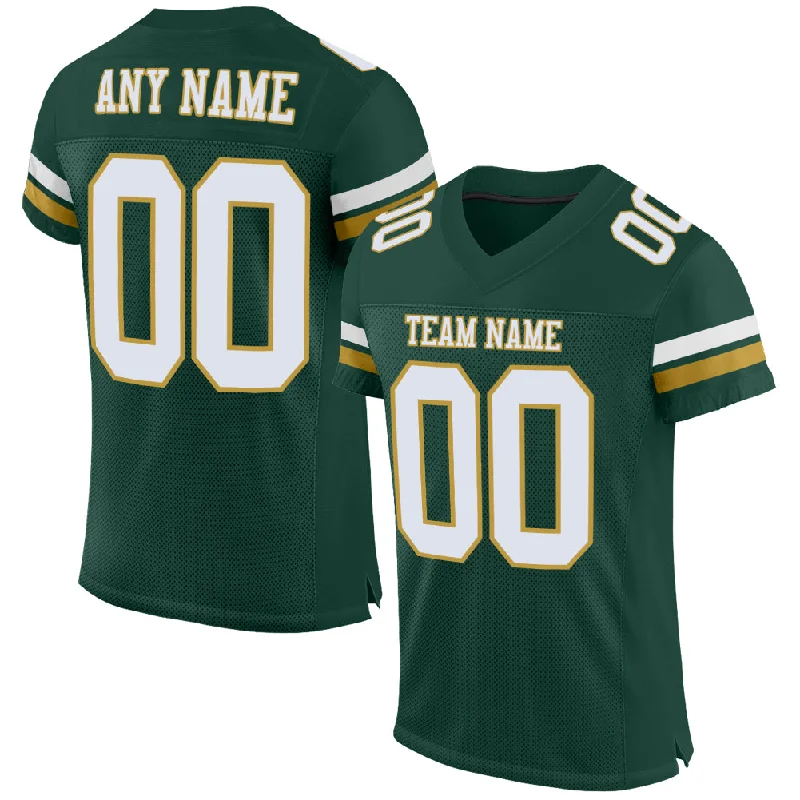 Football Jersey With Player Nicknames-Custom Green White-Old Gold Mesh Authentic Football Jersey