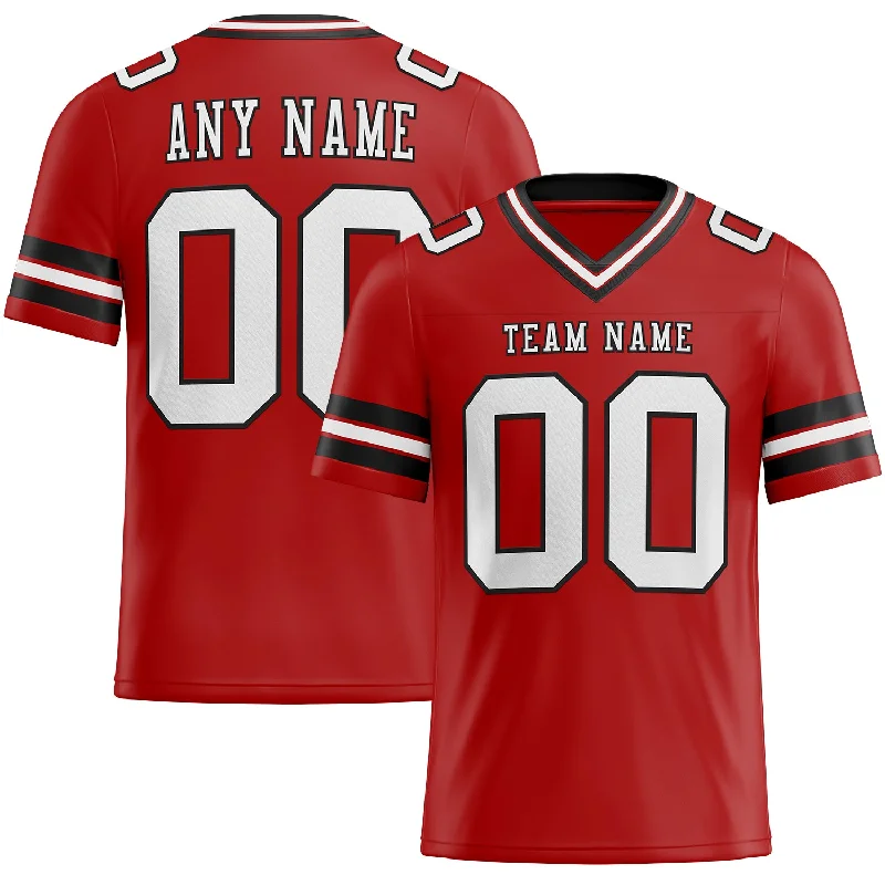 Football Jersey With Button-Up Style-Custom Red White-Black Mesh Authentic Football Jersey