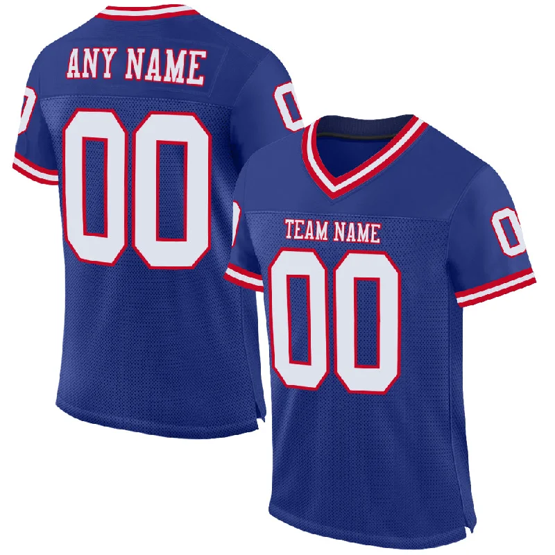 Football Jersey With Airflow Channels-Custom Royal White-Red Mesh Authentic Throwback Football Jersey