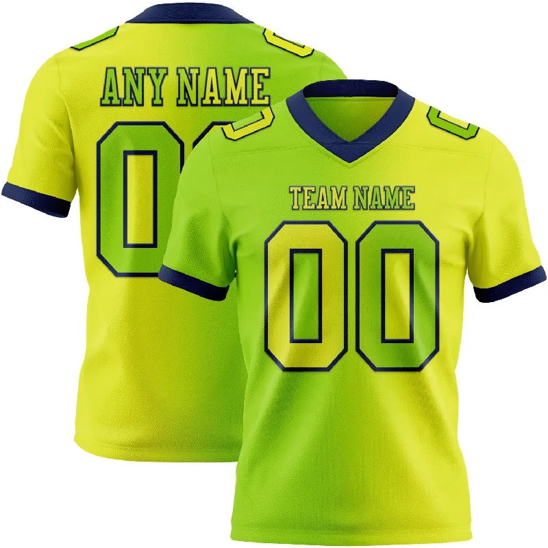 Football Jersey With Bold Graphic Print-Custom Neon Yellow Neon Green-Navy Mesh Authentic Gradient Fashion Football Jersey