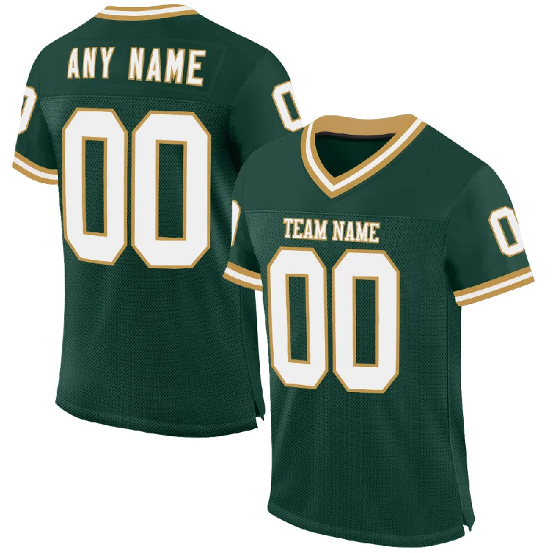 Football Jersey With Custom Number-Custom Green White-Old Gold Mesh Authentic Throwback Football Jersey