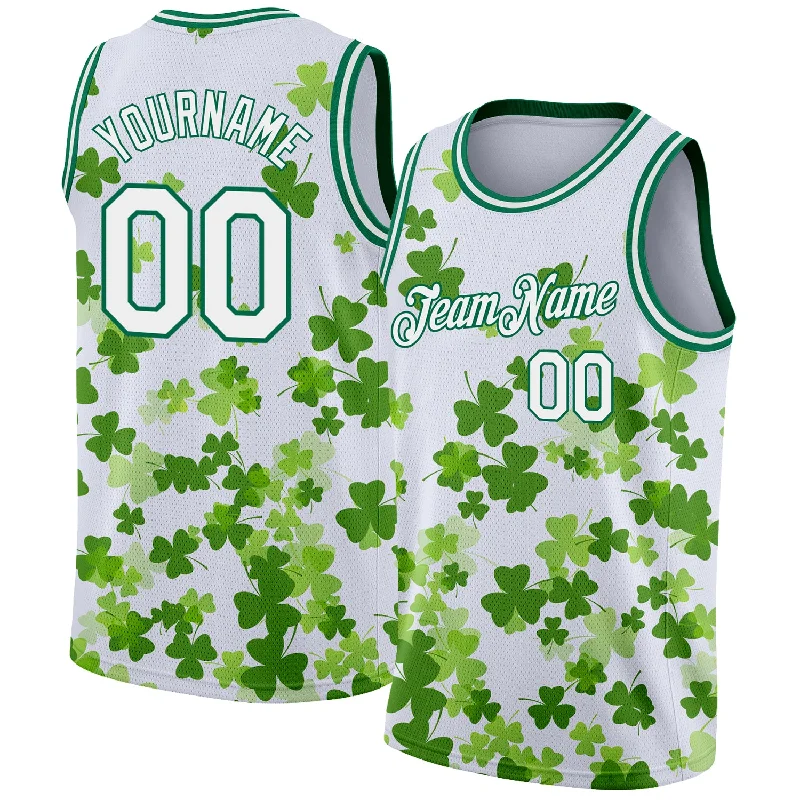 Basketball Jersey With Sportswear Aesthetic-Custom White Kelly Green 3D Pattern Design St. Patrick's Day Authentic Basketball Jersey