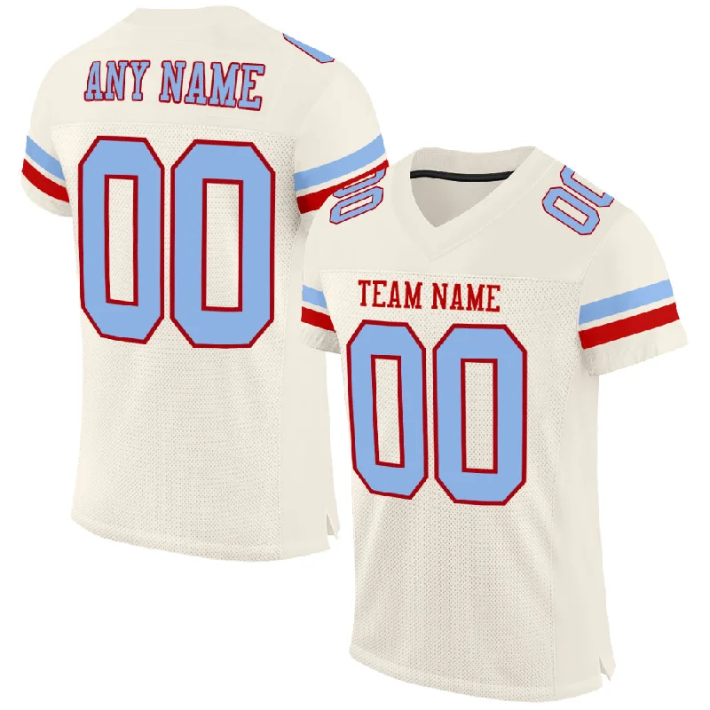 Football Jersey With UV Protection-Custom Cream Light Blue-Red Mesh Authentic Football Jersey