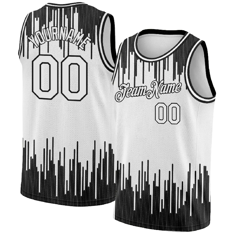 Basketball Jersey With Performance Fabric-Custom White Black Abstract Vertical Lines Authentic City Edition Basketball Jersey