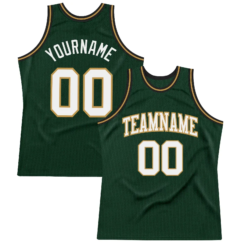 Basketball Jersey For Power Forwards-Custom Hunter Green White Old Gold-Black Authentic Throwback Basketball Jersey