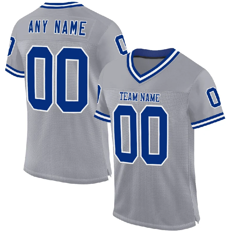 Football Jersey With Classic Football Script-Custom Gray Royal-White Mesh Authentic Throwback Football Jersey