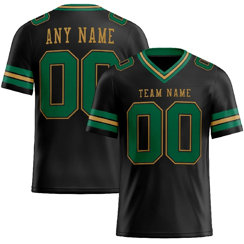 Football Jersey With Padded Shoulders-Custom Black Kelly Green-Old Gold Mesh Authentic Football Jersey