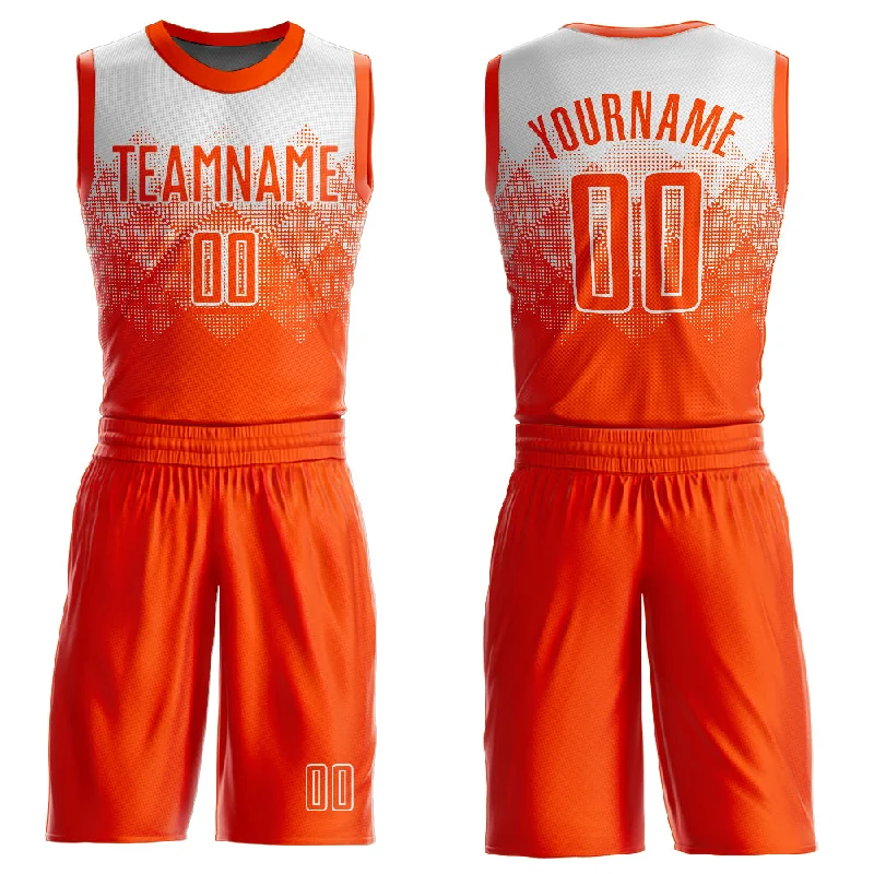 Basketball Jersey For Winter Training-Custom White Orange Round Neck Sublimation Basketball Suit Jersey