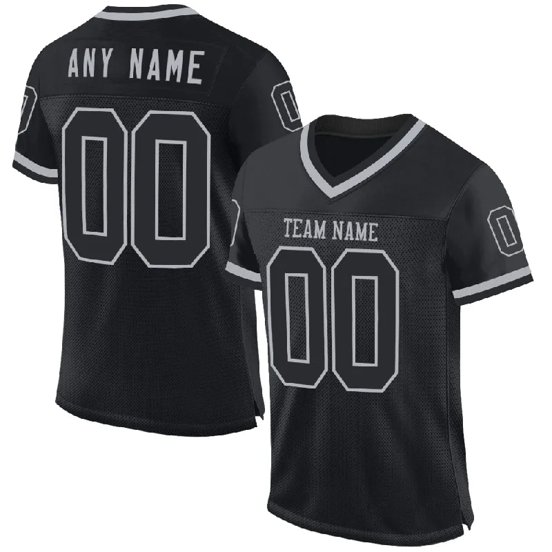 Football Jersey With Lightweight Padding-Custom Black Gray Mesh Authentic Throwback Football Jersey