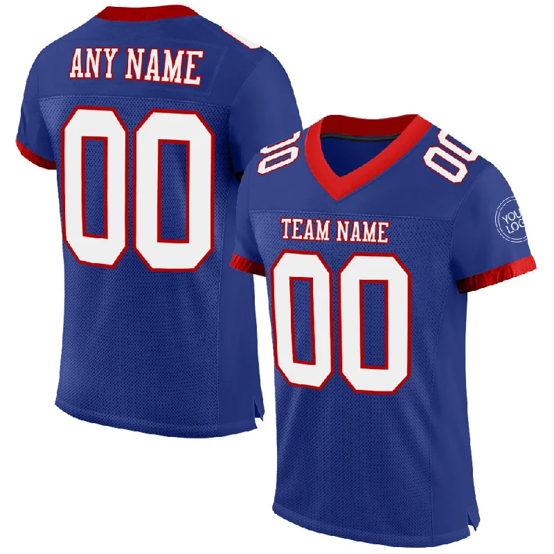 Football Jersey With Ventilated Side Panels-Custom Royal White-Red Mesh Authentic Football Jersey