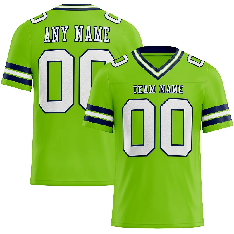 Football Jersey With Tear-Resistant Fabric-Custom Neon Green White-Navy Mesh Authentic Football Jersey