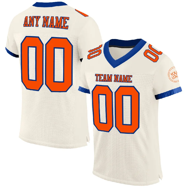 Football Jersey With Metallic Numbers-Custom Cream Orange-Royal Mesh Authentic Football Jersey