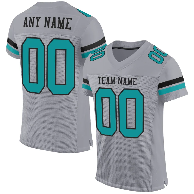 Football Jersey With Sublimated Print-Custom Gray Teal-Black Mesh Authentic Football Jersey