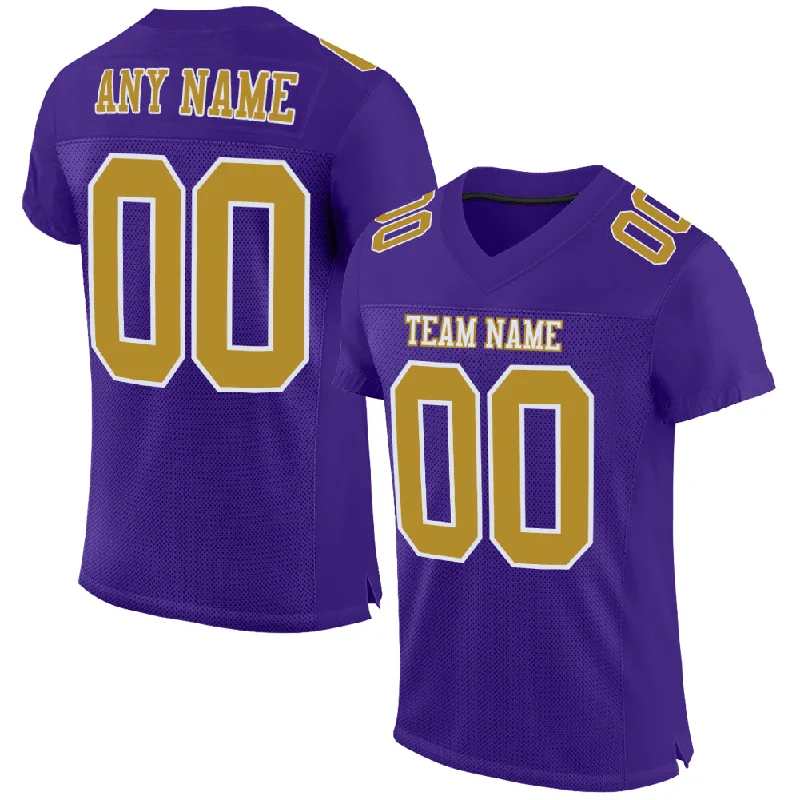 Football Jersey With Tie-Dye Design-Custom Purple Old Gold-White Mesh Authentic Football Jersey