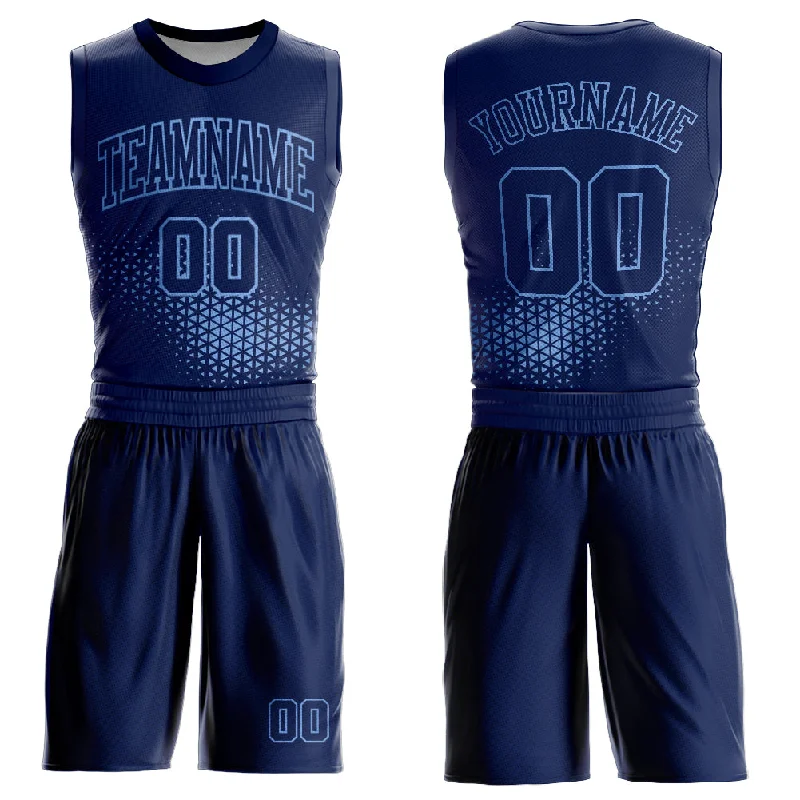 Basketball Jersey With Floral Patterns-Custom Navy Light Blue Round Neck Sublimation Basketball Suit Jersey