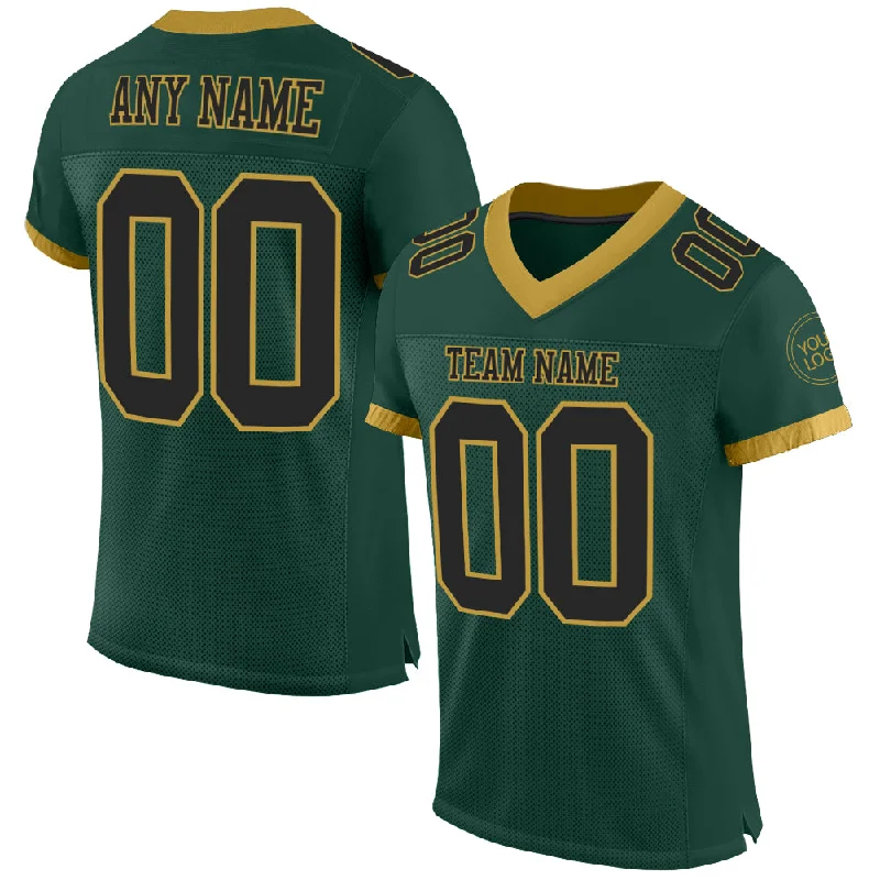 Football Jersey For Training-Custom Green Black-Old Gold Mesh Authentic Football Jersey