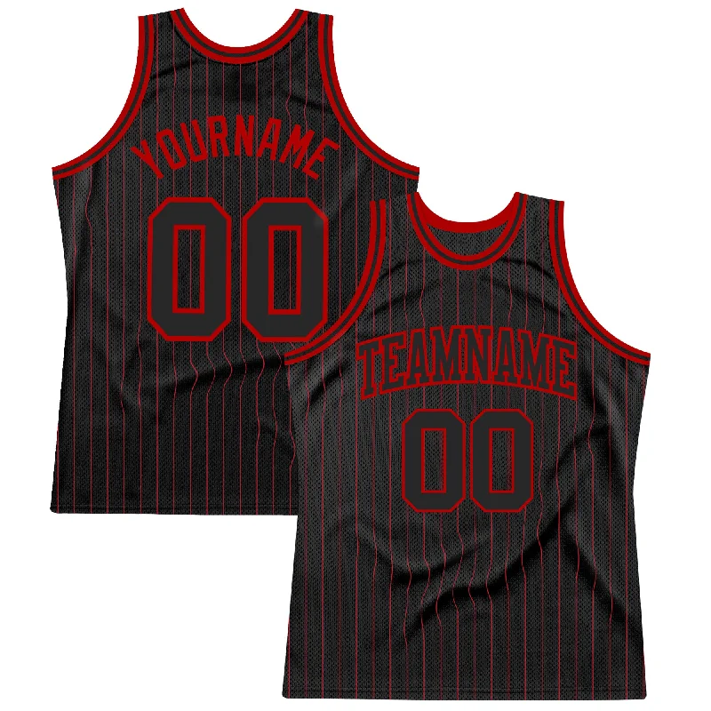 Basketball Jersey With Movie-Inspired Theme-Custom Black Red Pinstripe Black-Red Authentic Basketball Jersey