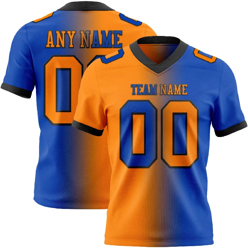 Football Jersey With Ribbed Sleeves-Custom Thunder Blue Bay Orange-Black Mesh Authentic Gradient Fashion Football Jersey