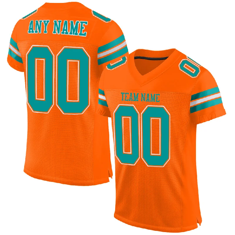 Football Jersey For Fast Players-Custom Orange Aqua-White Mesh Authentic Football Jersey