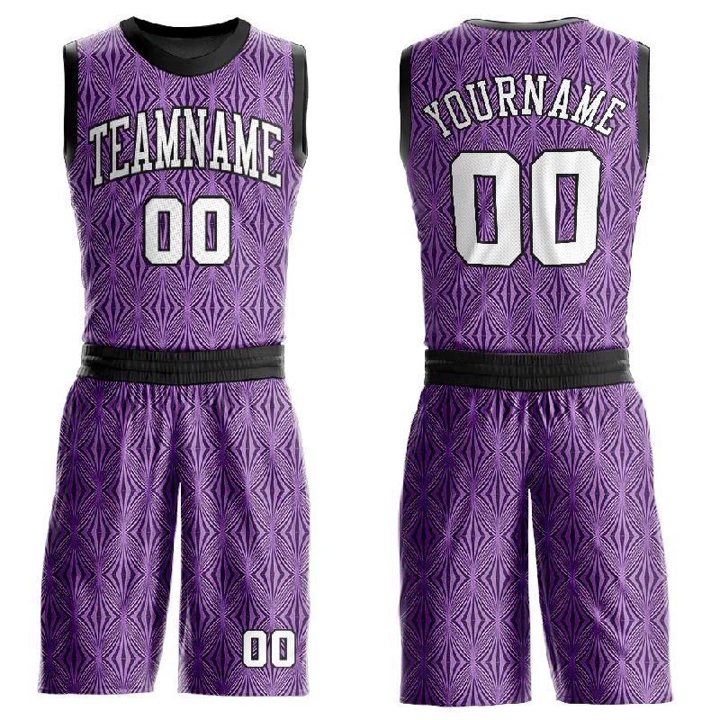 Basketball Jersey With Short Sleeves-Custom Purple White-Black Round Neck Sublimation Basketball Suit Jersey