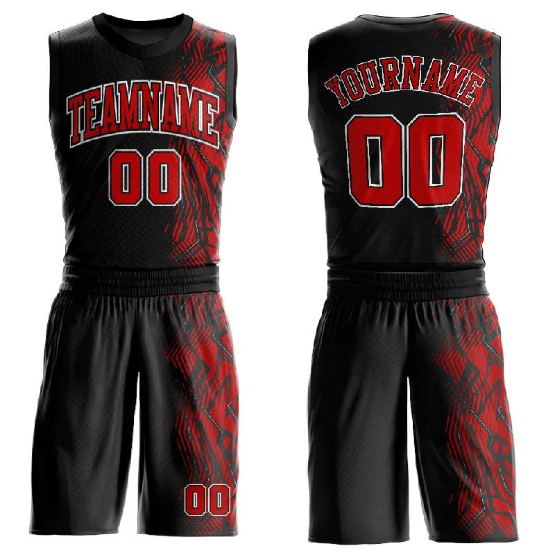 Basketball Jersey For Toddlers-Custom Black Red-White Round Neck Sublimation Basketball Suit Jersey