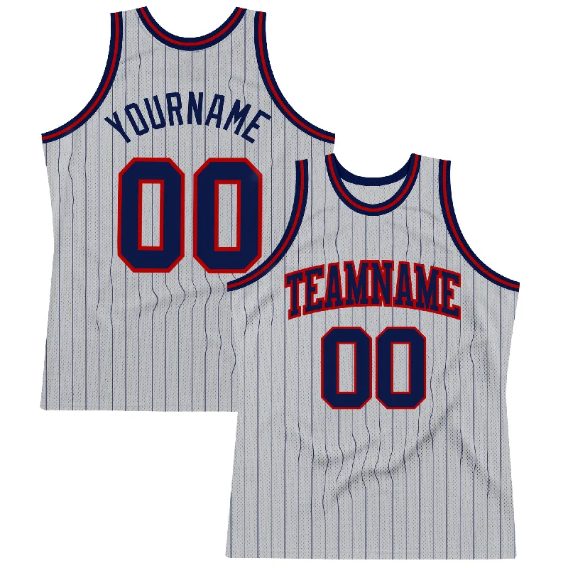 Basketball Jersey With Anti-Odor Treatment-Custom Gray Navy Pinstripe Navy-Red Authentic Basketball Jersey