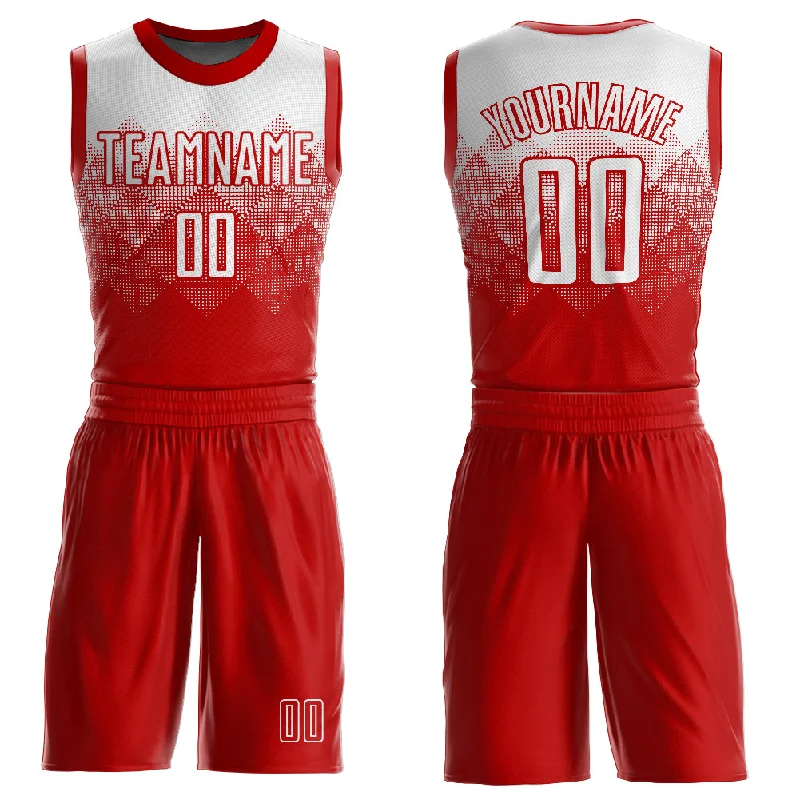 Basketball Jersey With Classic Basketball Script-Custom Red White Round Neck Sublimation Basketball Suit Jersey