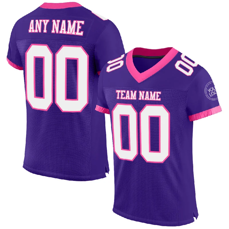 Football Jersey With Slim Fit-Custom Purple White-Pink Mesh Authentic Football Jersey