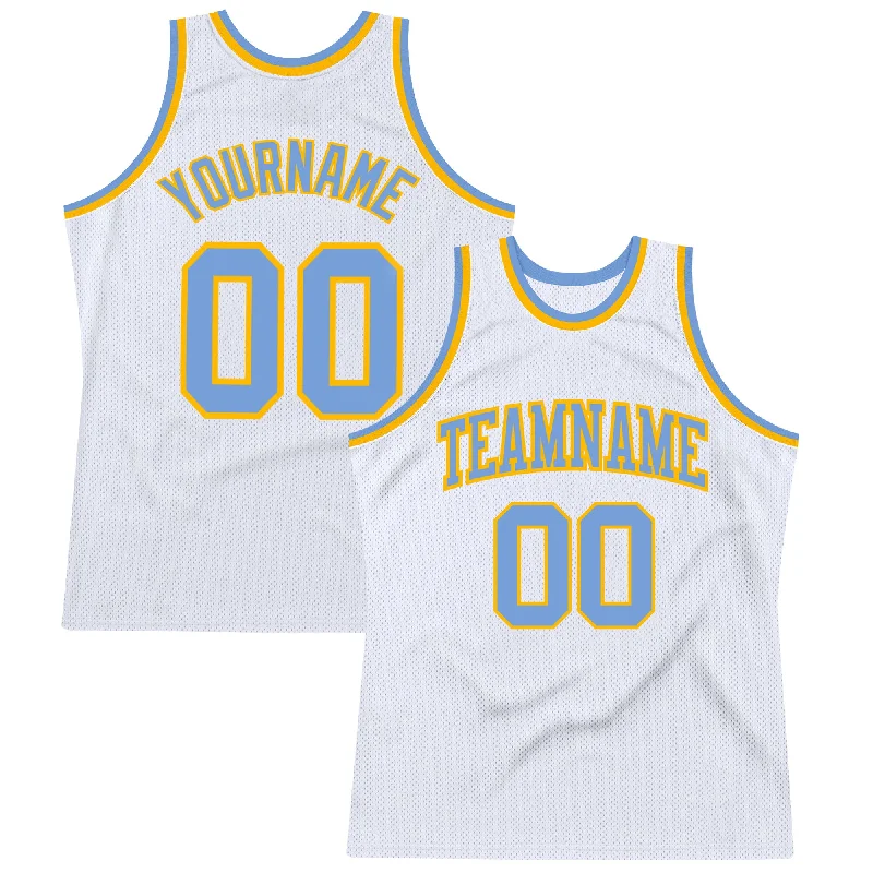 Basketball Jersey With Full Uniform Set-Custom White Light Blue-Gold Authentic Throwback Basketball Jersey