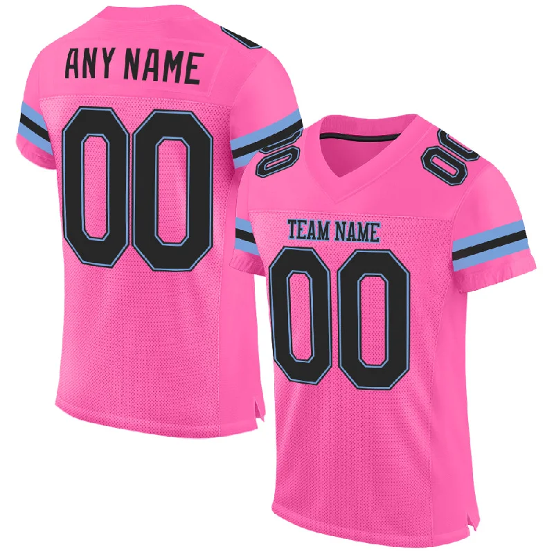 Football Jersey For Flag Football-Custom Pink Black-Light Blue Mesh Authentic Football Jersey