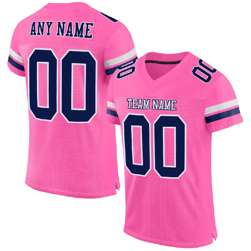 Football Jersey For Men-Custom Pink Navy-White Mesh Authentic Football Jersey