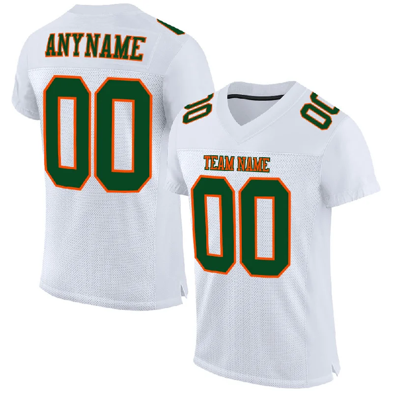 Football Jersey With Double Stitching-Custom White Green-Orange Mesh Authentic Football Jersey