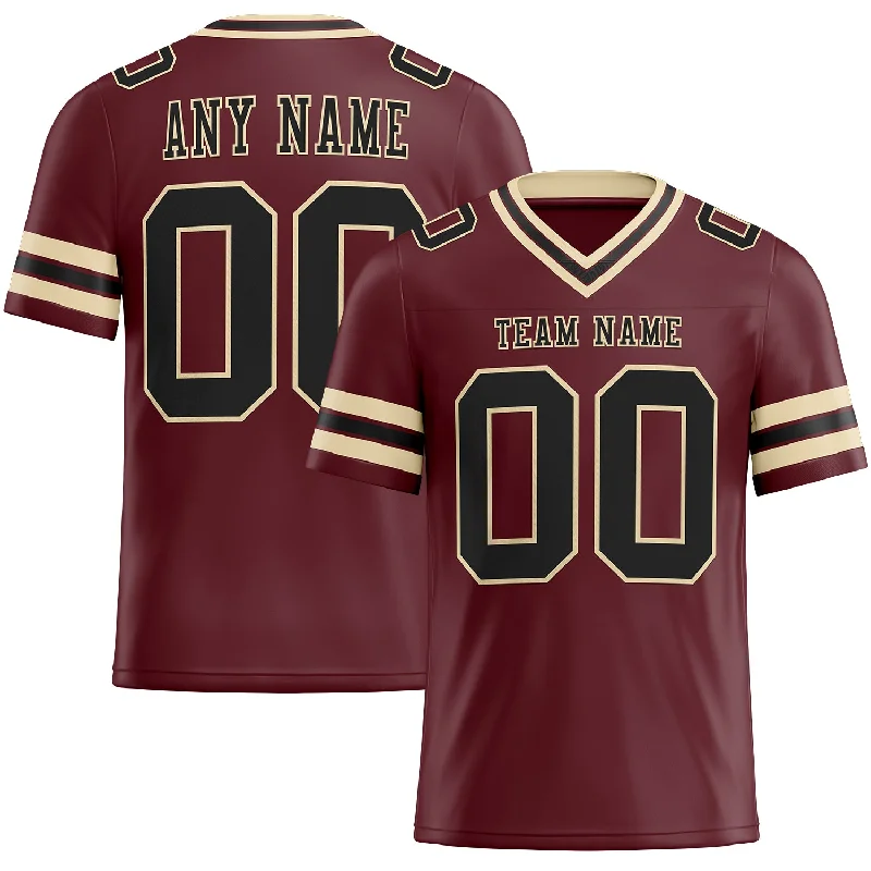 Football Jersey For Kids-Custom Burgundy Black-City Cream Mesh Authentic Football Jersey