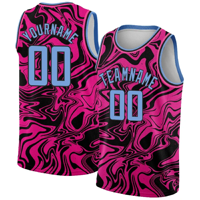 Basketball Jersey For Fast Players-Custom Pink Light Blue-Black 3D Pattern Design Abstract Psychedelic Liquid Wave Authentic Basketball Jersey