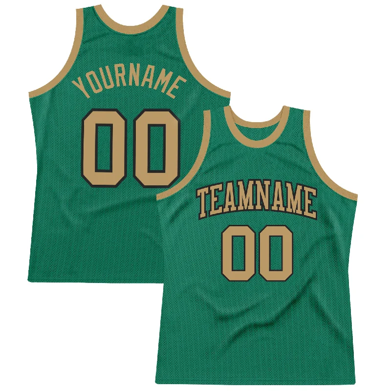 Basketball Jersey With Custom Number-Custom Kelly Green Old Gold-Black Authentic Throwback Basketball Jersey