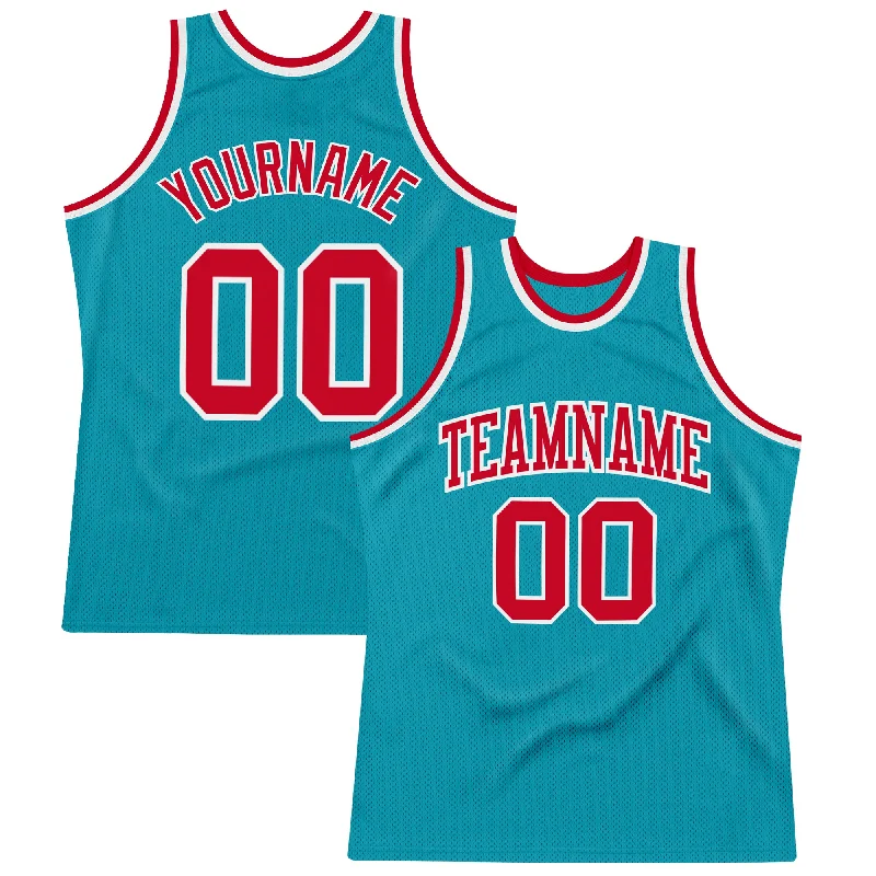 Basketball Jersey For Training-Custom Teal Red-White Authentic Throwback Basketball Jersey