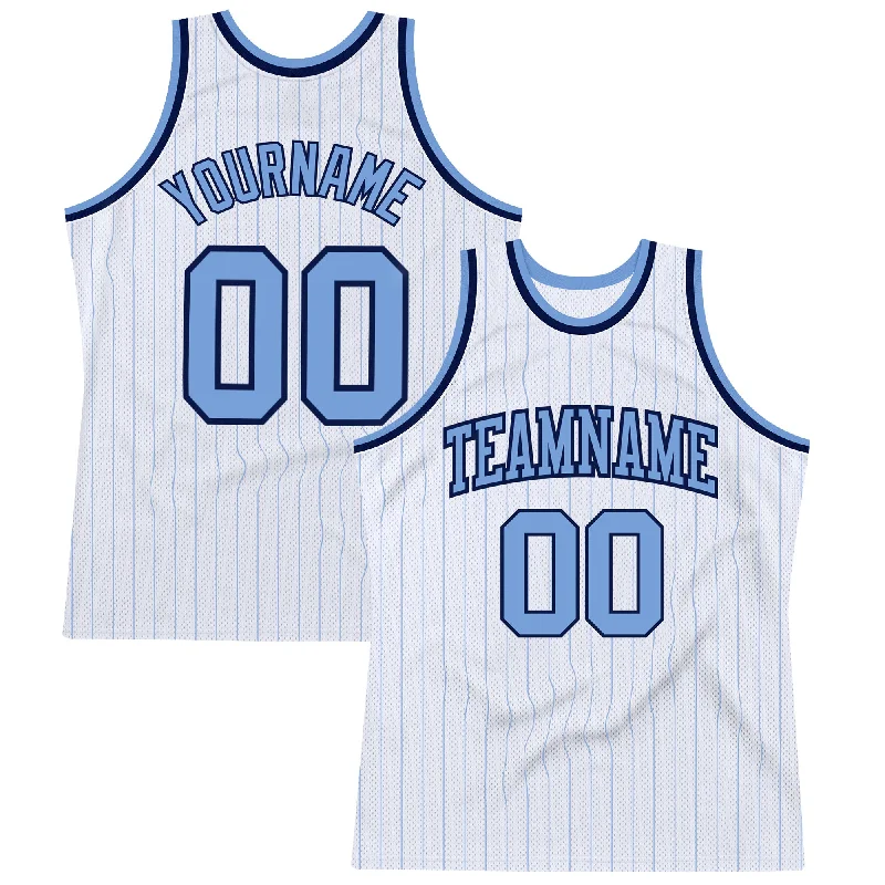 Basketball Jersey With Compression Layer-Custom White Light Blue Pinstripe Light Blue-Navy Authentic Basketball Jersey