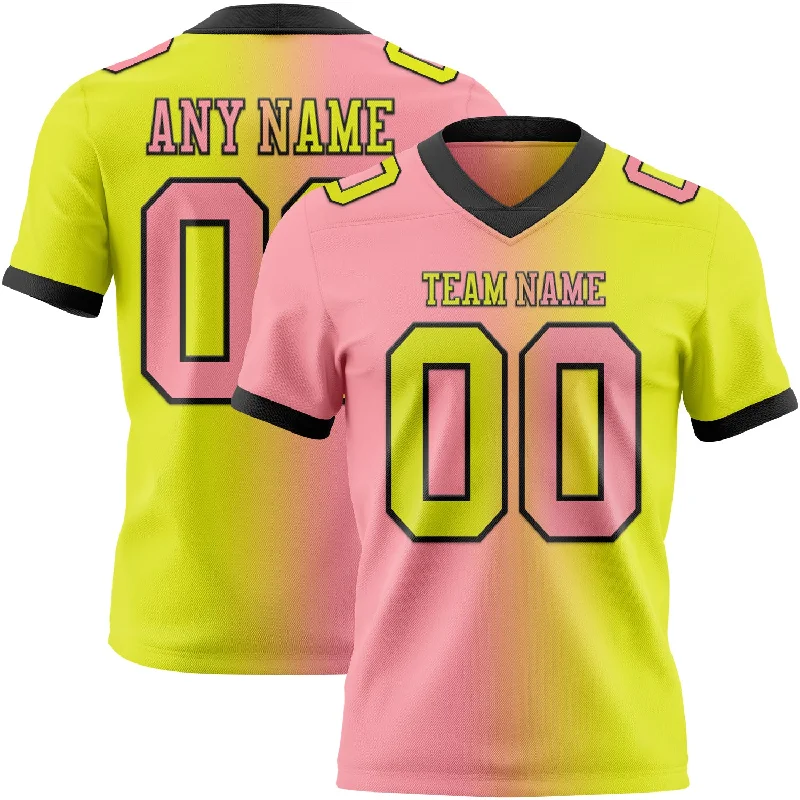 Football Jersey With Black And White-Custom Neon Yellow Medium Pink-Black Mesh Authentic Gradient Fashion Football Jersey