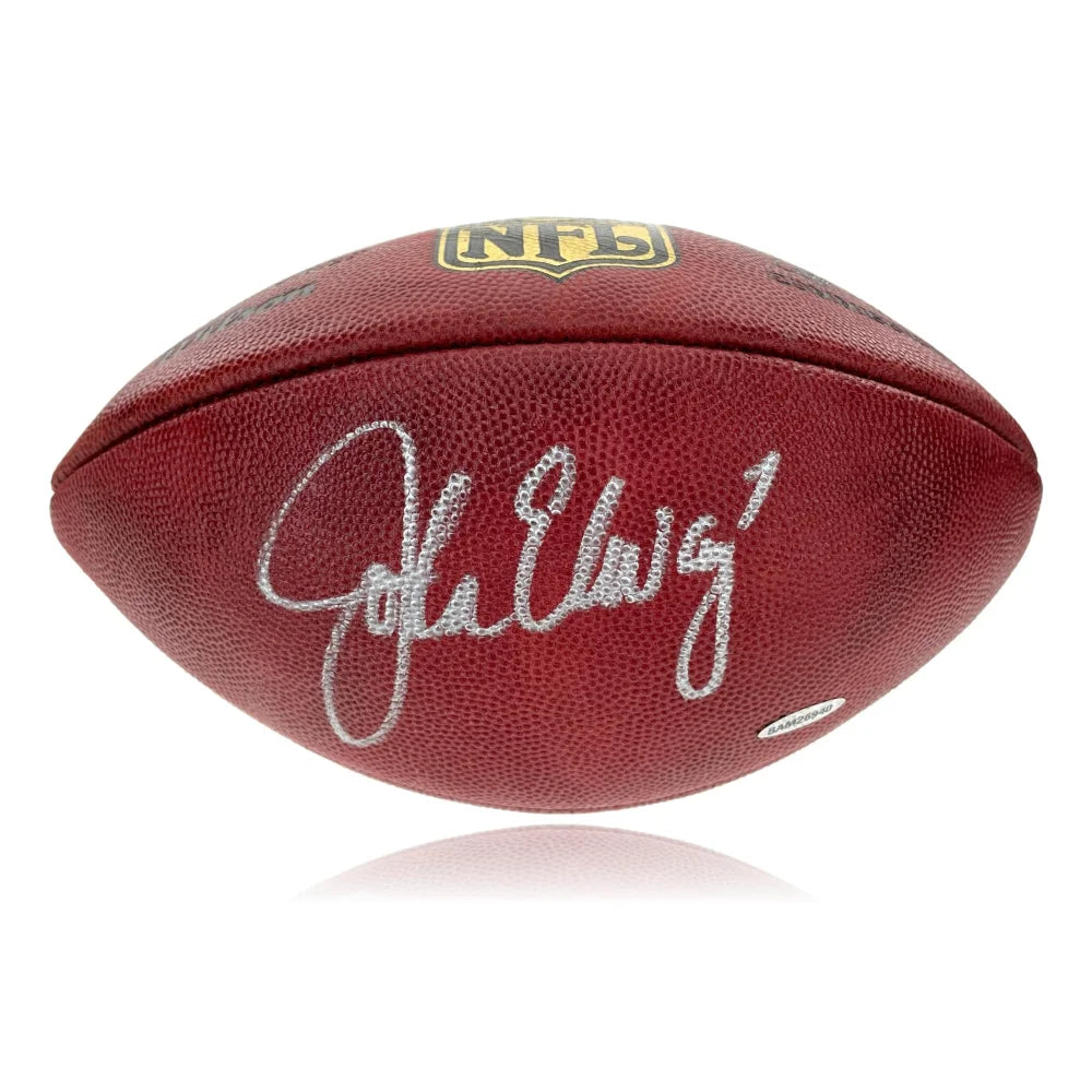 Rugby Ruck-John Elway Autographed Duke Official NFL Football Denver Broncos UDA COA Signed