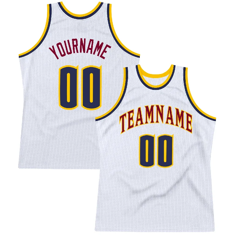 Basketball Jersey With Player Nicknames-Custom White Navy-Gold Authentic Throwback Basketball Jersey