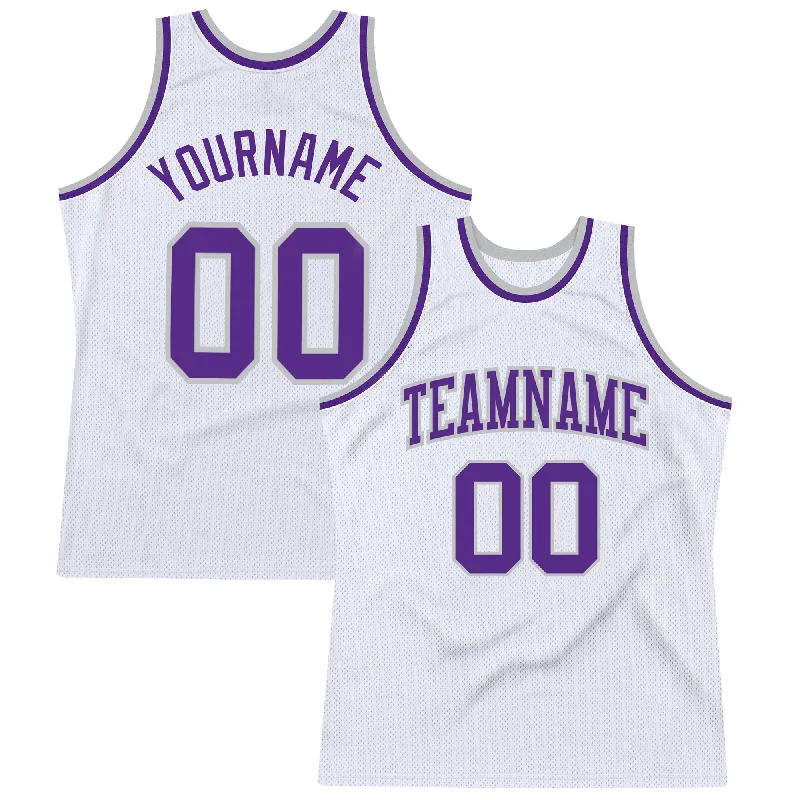 Basketball Jersey With Streetwear Influence-Custom White Purple-Gray Authentic Throwback Basketball Jersey