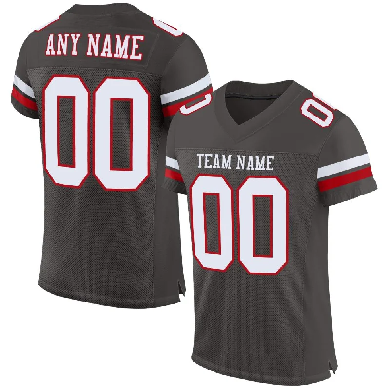 Football Jersey With Modern Athletic Cut-Custom Pewter White-Red Mesh Authentic Football Jersey