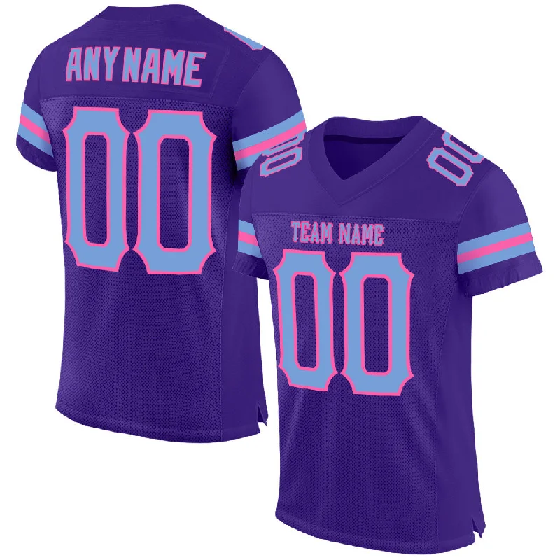 Football Jersey With Puffy Print-Custom Purple Light Blue-Pink Mesh Authentic Football Jersey