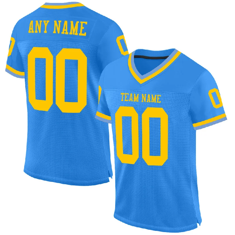 Football Jersey For Short Players-Custom Powder Blue Gold Mesh Authentic Throwback Football Jersey