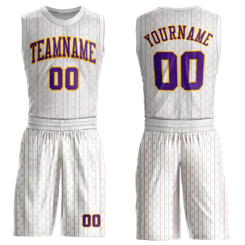 Basketball Jersey For Training-Custom White Purple-Gold Round Neck Sublimation Basketball Suit Jersey