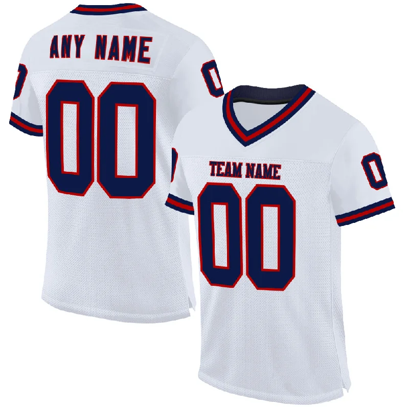 Football Jersey For Youth-Custom White Navy-Red Mesh Authentic Throwback Football Jersey